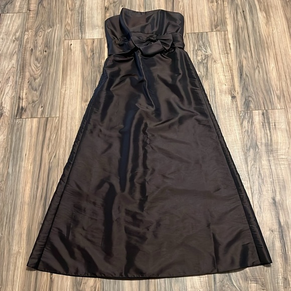 Amsale Size 8 Chocolate Brown Satin Evening Gown – Bow Waist Formal Dress - Picture 8 of 8